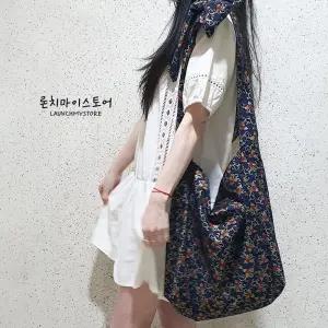 론치마이스토어 자체제작 리본 매듭 복조리 꽃무늬 에코백 캐주얼 데일리 숄더백 크로스백 캔버스백 가방