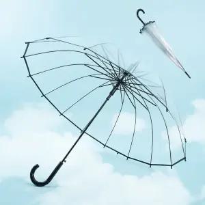 [1개+1개] 블랙라인 16살대 투명 장우산 폭우대비 튼튼한 투명 장우산