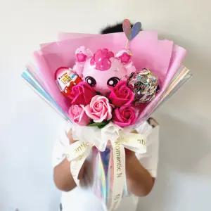 인형꽃다발 졸업선물 티니핑 하츄핑 핑크 킨더조이 캡슐토이 오로라포장