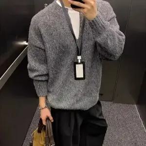 남자 브이넥 니트 앙고라 스웨터 겨울 트렌드 카디건 힛템
