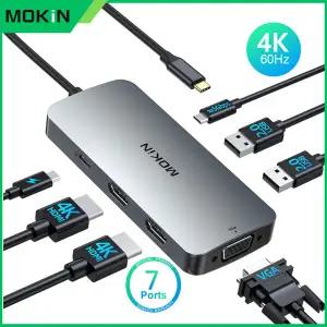 MOKiN USB C 도킹 스테이션 듀얼 모니터 7 in 1 USB C 허브 HDMI 2개 VGA 100W PD 3개 Dell HP호환 Lenovo