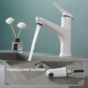 욕실 세면대 수도꼭지 화이트 풀아웃 온수 및 냉수 주방 싱크대 믹서 데크 마운트 스트림 샤워 모드