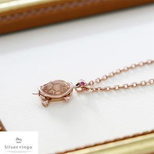 거북이모양실버925목걸이/7월탄생석목걸이/여자친구/생일선물/실버데이선물/핑크도금:루비핑크터틀N