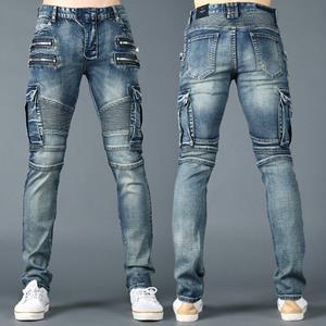 제이로드 CK5136 슬림 일자 스판 오토바이 라이더 카고바지 빅사이즈 남자청바지 작업복 빈티지