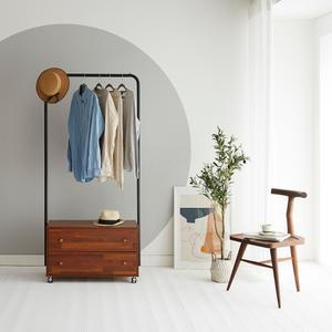 2단 서랍 우드 이동식 옷수납 옷걸이 인테리어 행거 뷰룩스 에스티 800