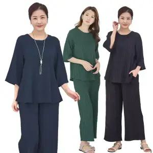 이브바바 여성 여름 인견 루즈핏 7부 상하 플리츠세트 중년 엄마옷