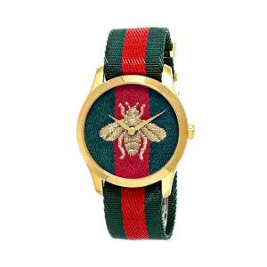 구찌 YA126487 G타임리스 남녀공용 나토밴드 쿼츠 YA126487B