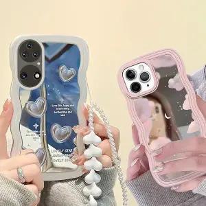 사찌몰 갤럭시s24 s23 s22 s21 하트 구름 미러 스트랩 케이스