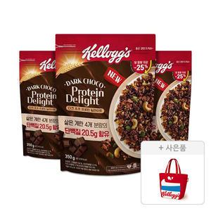 켈로그 다크 초코 프로틴 딜라이트 그래놀라 350g, 3개+증정(리유저블백 빨강, 1개)