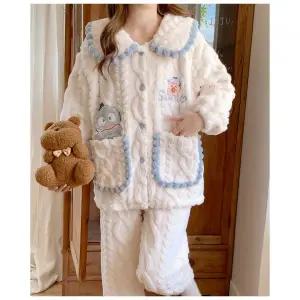 한교동 수면잠옷 캐릭터 겨울 여자 상하세트 극세사 파자마 커플 홈웨어