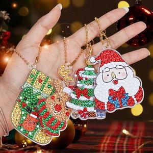 10개세트 트리 비즈 키링 십자수 보석십자수 겨울 팬던트 크리스마스