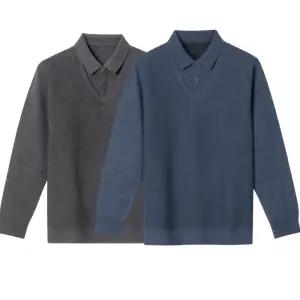 이중 디자인 기모 안감 남자 카라 긴팔 티셔츠 남성 겨울 남성 티 면혼방