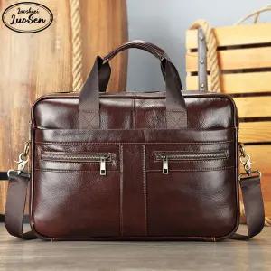 LUOSEN 천연소가죽 남성 노트북 서류가방 남자가방 크로스백