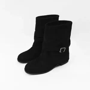 [신난다슈]여성 앵클부츠 3cm 여자 숏 워머 앵글 부츠 인조퍼 털부츠 스웨이드 발편한 통굽 MRO257161 블랙