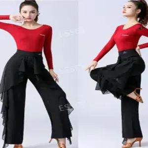 라인댄스복바지 망사 셔링 팬츠 댄스복 밸리 사교 무용 의상 댄스스포츠 재즈 라틴댄스 챠밍