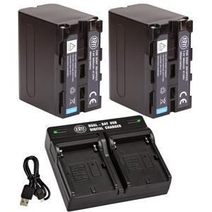 소니 PXW-Z150, Z190, Z280, NEX-EA50M, FDR-AX14K, HDR-AX2000, FX1000, HVR-HD1000, Z7U, HXR-NX5U, MC2000U, MC2500, HXR-NX100용 BM 프리미엄 2 NP-F970 대용량 배터리 및 듀얼 베이 충전기