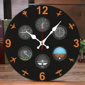벽걸이 시계 벽시계 무소음 인테리어 대형 비행기 계기판 모양 나무 원형 거실 사무실 서재 침실 가정 장식