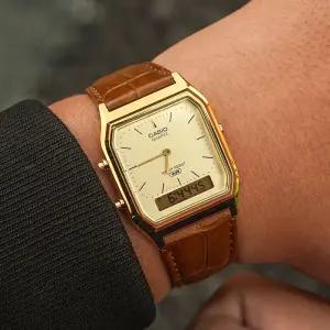 카시오 빈티지 아나디지 남녀공용 전자 가죽시계 AQ-230EGL-9A