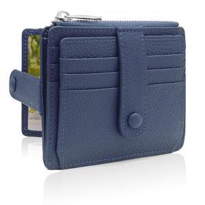 QEWORANE 여성용 작은 지갑 카드 RFID 멀티 지퍼 ID (블루) 가죽 슬림 창 홀더 케이스 차단 코인 포켓