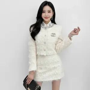 금찌 린지 퍼 트위드 자켓 스커트 세트 JK7612S