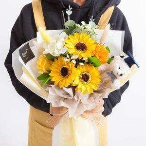 해바라기 조화 꽃다발 믹스비누 42cm 인테리어 꽃 선물 기념일 금전화 풍수 집들이 개업