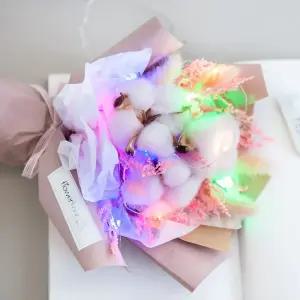 라그라스 조화 꽃다발 LED 목화 32cm 인테리어 꽃선물 장식 기념일 졸업식 조명 발표회 학예회