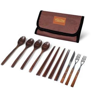 [신세계몰]BUCK703 캠핑 나무수저 4인+포크 2P+나이프 1P 세트 수저세트 캠핑수저세트 숟가락 나무젓가락