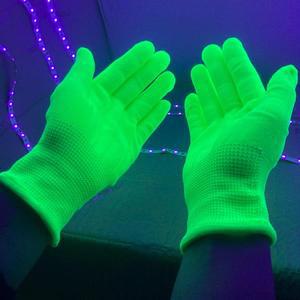 네온 파티 손 장식 장갑 글로우 인 더 다크 용품, 디스코 생일 장식 형광 UV 블랙 라이트 반응성, 5 쌍