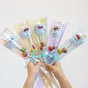 꽃 한송이 퐁퐁이 사탕 꽃다발