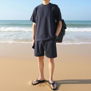 [지지블랙][M4XL] 너무편해 리바 데일리 베이직 스판 반팔티 반바지 세트 아이스 쿨 링클프리 셋업 빅사이