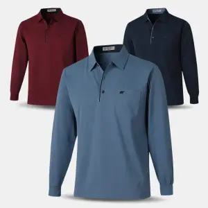 [아즈바이]남성 간절기 곰 배색 긴팔 카라 티셔츠 NSA09 중년