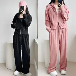 [꾸안꾸의정석] 코듀로이 후드자켓 세트 골지 트레이닝 후드집업 셋업 크롭 데일리룩