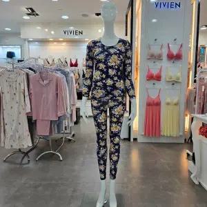 [비비안]레이온 스판 꽃무늬 9부 여성 내의세트 LG9277S-NAVY