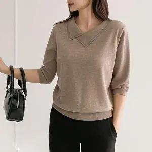 [신상오픈런]|CST9A57|여성 언발란스 블링 큐빅 카라 반팔 니트 레드 가을