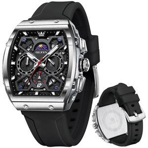 남성용 스타일리시 크로노그래프 방수 발광 실리콘 스트랩 다기능 시계 비즈니스 백인 손목시계