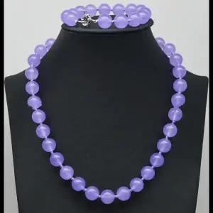 6/8/10/12/14mm 라벤더 퍼플 제이드 라운드 보석 비즈 목걸이 팔찌 세트
