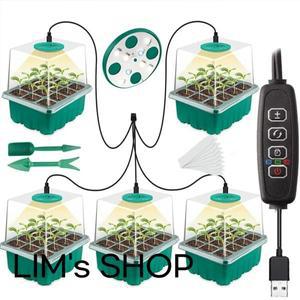 파종 트레이가 있는 LED 성장 조명  스펙트럼 종자 스타터 키트 도구 온실 식물용 발아 램프 12 개 세포