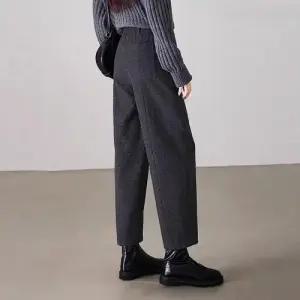 겨울 배기팬츠 여성 배기핏 바지 추동 도톰한 오피스룩 트윌 캐주얼 모직 배기 힛템