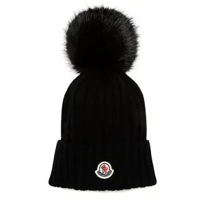 몽클레어 25FW 블랙 로고 폼폼 울 비니 3B00064 M1131 999