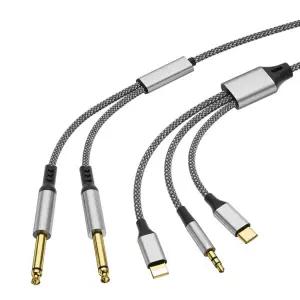 6.5 오디오 케이블 3-in-1-듀얼 6.35 변환기 사운드 앰프 기타 믹싱 콘솔 for iphone 호환 Huawei Type-C 3