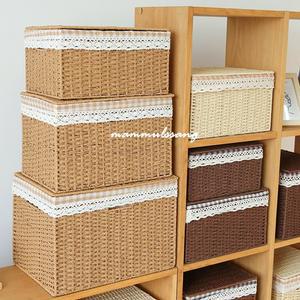 뚜껑있는 라탄수납박스 바구니 바스켓 수납함 옷장 뚜껑라탄바구니 의류 운반상자 야채