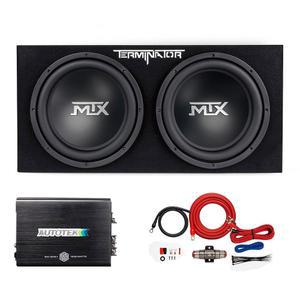 MTX TNP212D2 12인치 1200와트 4옴 듀얼 로드 카 오디오 서브우퍼 패키지, 서브 인클로저, 1200W 모노블록 A/B 앰프 및 4 게이지 배선 키트 포함