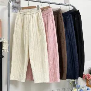 누빔바지 여성바지 일자 퀼팅 패딩바지 고무줄 퀄팅 중년여성