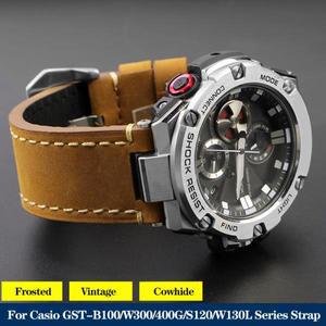G-SHOCK Casio GST-B100/W300/400G/S120/W130L 수정된 서리로 덥은 빈티지 가죽 시계 밴드 스트랩(도구 액