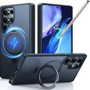 TORAS 업그레이드된 삼성 갤럭시 S25 울트라 케이스용 마그네틱 및 스탠드 [매그세이프에 적합] [12피트 밀
