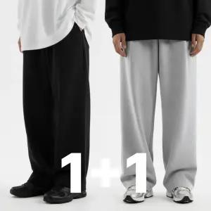 AnnLine 남녀공용 와이드 트레이닝 바지 커플 스웨트 팬츠 츄리닝 트레이닝복 운동복 남자 여자 세트