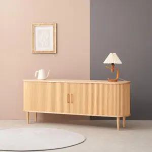 롤링 패널 슬라이딩 도어 타원형 원목 거실장 180cm 홈스타일링 티비서랍장 모던가구