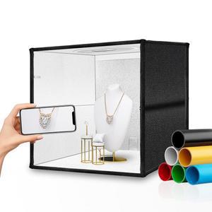 SHSY LVSEZM 사진 스튜디오 라이트 박스, 160개의 LED 조명과 6가지 색상의 PVC 배경이 있는 16인치 x16인치 전문 촬영 텐트 키트, 접이식 박스 휴대용 주얼리 제품