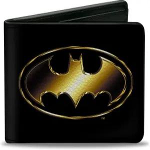 DC 코믹스 지갑 바이폴드 저스티스 리그 배트맨 배트 시그널 로고 블랙 골드 가죽