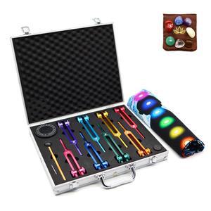 크리스탈이 있는 차크라 튜닝 포크 세트, 사운드 테라피용 가중 포크, DNA 복구, 명상, 레이키, 액티베이터 포함, 요가 영적 치유를 위한 7가지 도구